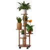 5-Tier Wooden Plant Stand with Wheels – Pine Plant Pot Display Rack for Indoor/Outdoor Décor