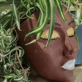 Women Face Statue Flower Pot – 4.7" x 7.3" x 3.4" (Color: Brown Face Vase)