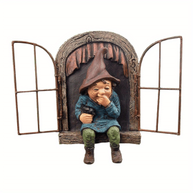 “Elf Out the Door” Tree‑Hugger Gnome Statue (Color: Double Door)