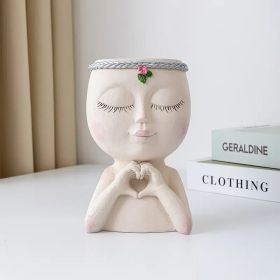 Flying Kiss Girl Figure Flower Pot – Resin Planter (Color: White)