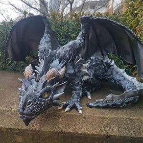 Outdoor Garden Big Squatting Dragon Sculpture – Gothic Dragon Guardian Statue (Ships From: France)