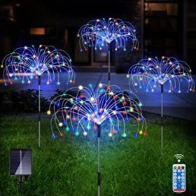 Outdoor Solar Garden Lights – 4‑Pack 120 LED Copper Wire Fireworks Landscape Stakes (Color: Colorful)