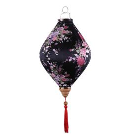 “Midnight Bloom” 12" Oval Chinese Cloth Lantern (Option: Black Daffodil)