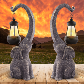 Solar Elephant Statue – Outdoor Garden Resin Elephant Sculpture with LED (quantity: 2)