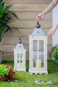 Wooden Hurricane Candle Lanterns – Set of 2 Decorative Holders (Color: as Pic)