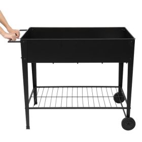Mobile Metal Raised Garden Bed Cart with Legs and Wheels (Color: Black)