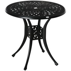 Antique Cast Aluminum Outdoor 30" With Umbrella Hole Round Patio Dining Table (Color: Black, size: 30 Inch)