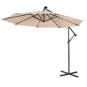 10' Patio Solar Cantilever Umbrella – Offset with Tilting System (Color: Beige)