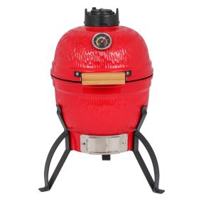 Ceramic Kamado‑Style Charcoal Grill – 13 in, Orange (Color: Orange Red)