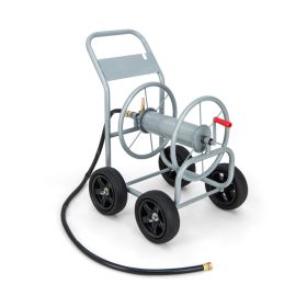 Garden Hose Reel Cart with 4 Wheels & Non‑Slip Grip (Color: sliver)