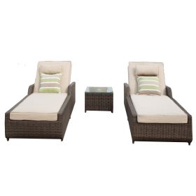 Direct Wicker Adjustable Backrest Rattan Chaise Lounge Set with Cushions (Color: Brown)