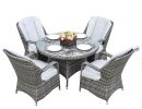 Direct Wicker Aluminum Wicker Round Outdoor Dining Set with Cushions – 5-Piece Set