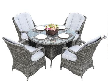 Direct Wicker Aluminum Wicker Round Outdoor Dining Set with Cushions – 5-Piece Set (Color: Gray)