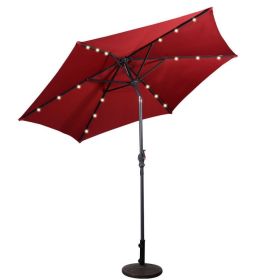9 ft Patio LED Solar Umbrella with Crank – Market Sun Parasol (Color: Dark Red)