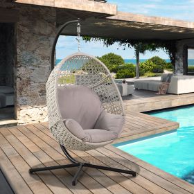Large Hanging Egg Chair with Metal Stand and UV-Resistant Cushion (Color: grey)