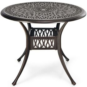 Backyard Patio Round Dining Bistro Table With Umbrella Hole (Color: As Pic Show, size: 36 Inch)