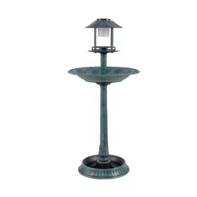Bird Bath Feeder with Solar Light – Vintage Lighthouse Garden Decor (Color: Green, Type: Bird Supplies)
