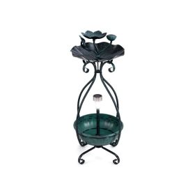 Outdoor Bird Bath Feeder with Flower Planter Pedestal & Solar Lights – Lotus Leaf Bowl (Color: Bronze, Type: Bird Supplies)