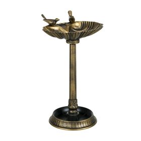Outdoor Bird Bath Feeder with Flower Planter Base – Shell Basin Hummingbird Bath (Color: Bronze, Type: Bird Supplies)