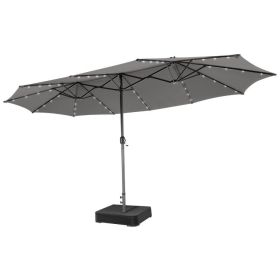 15' Double‑Sided Patio Umbrella – Twin Canopy with 48 Solar LEDs (Color: Gray)