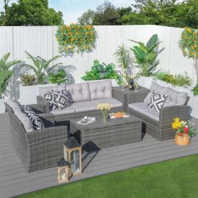 Direct Wicker Outdoor Patio Conversation Set with Storage Box and Cushions (Color: Gray)