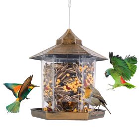Hanging Gazebo Wild Bird Feeder – 6‑Port Outdoor Bird Seed Station, Weatherproof (Color: Brown, size: One size)