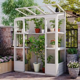 78" Wooden Walk‑In Greenhouse Cold Frame with Skylights (Color: White, Material: Wood)