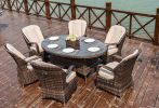 Grey Oval Patio Wicker 7 Piece Dining Set-Direct Wicker