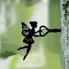 Angel on Branch Steel Silhouette – Metal Fairy Wall/Stake Décor