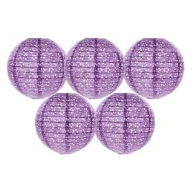 5 Pcs 8" Chinese Style Paper Lantern Hollow-out Decorative Hanging Lanterns for Wedding Party Christmas (Color: purple)