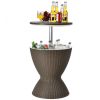 3-in-1 8-Gallon Patio Rattan Cooler Bar Table with Adjustable Ice Bucket