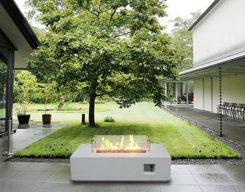 52 Inch Outdoor Concrete Propane gas rectangle Fire Pit table (Color: antique white)