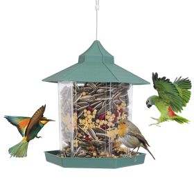 Hanging Gazebo Wild Bird Feeder – Outdoor Bird Seed Station with Large Capacity and 6 Feeding Ports (Color: Green)